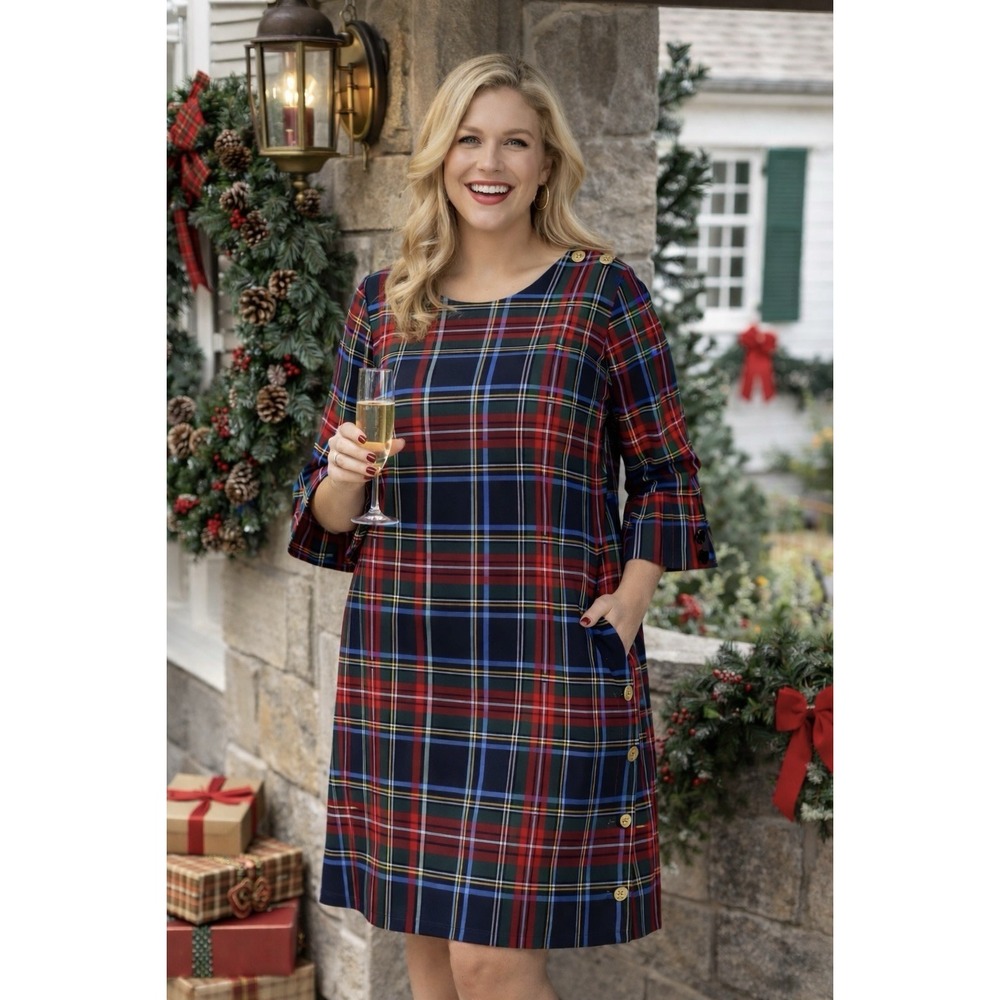 Gretchen Scott‎ Plaid Dress 2X Red Tartan Preppy Holiday Shift Plus Size Goddess